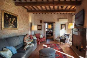 Original brick walls and lime plaster, patinated with dozens of layers of lime paint