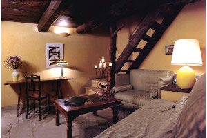Original stone floor and wooden ceilings
